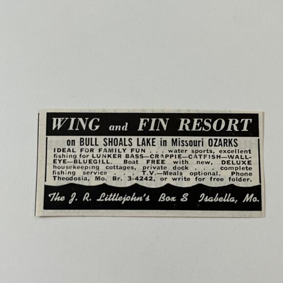 Wing & Fin Resort Jr Littlejohn Bull Shoals Isabella MO 1965 Magazine Ad SAG6-S7 - Picture 1 of 2